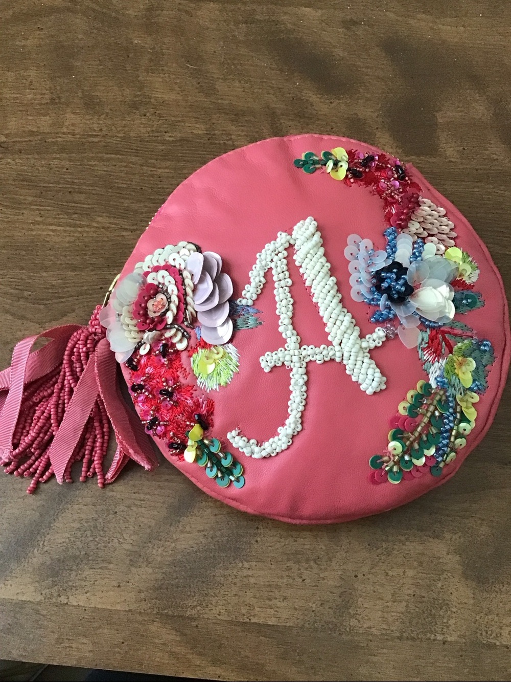 Anthropologie x Anna Harlow Russo embellished leather monogram pouch.